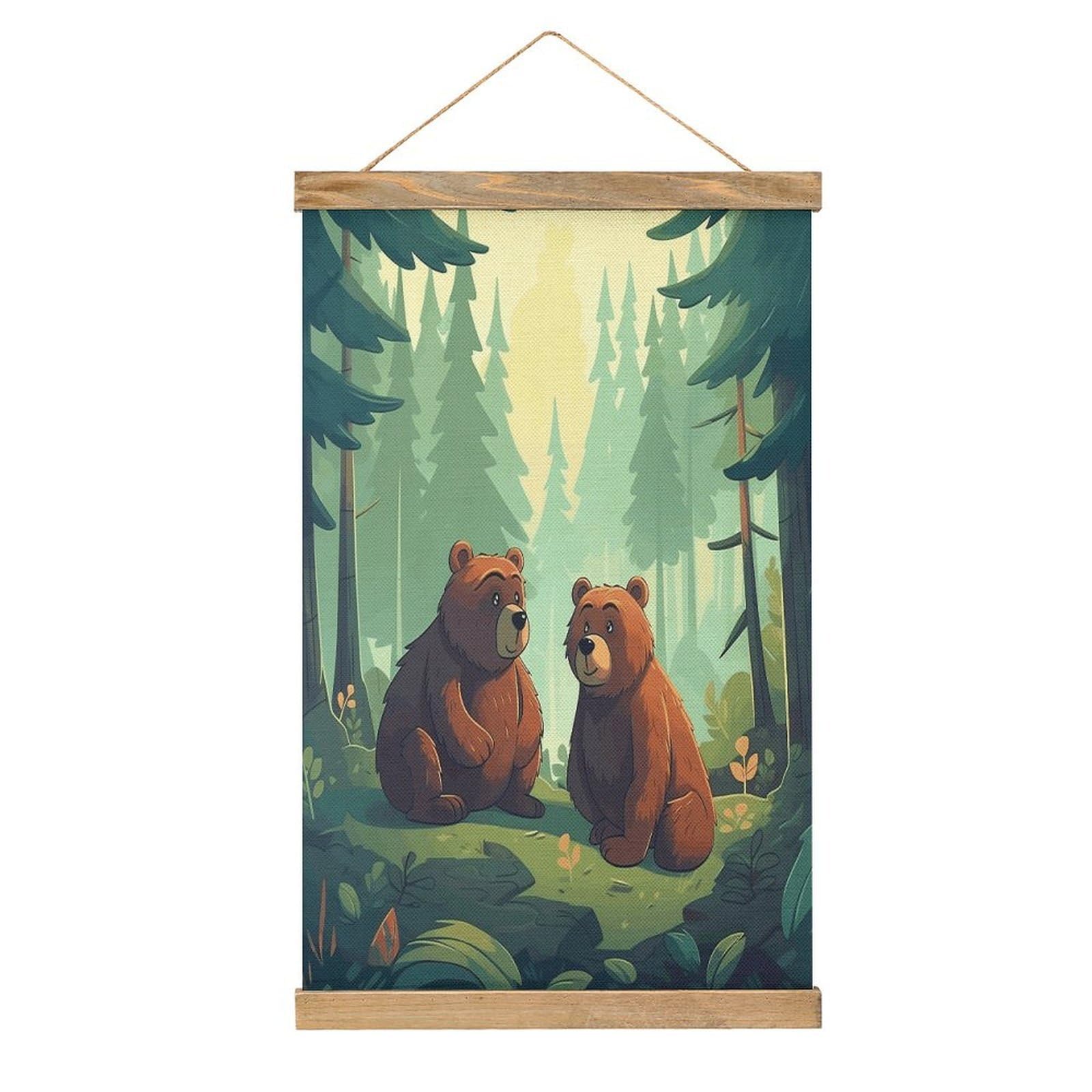FekiLoot Hand Drawn Bear Wall Art Poster Hanger Frame Linen Wall Art Decor Vintage Hanging Poster Hanging Wall Decor Rustic Retro Wall Art Print for Living Room Decor 20.4 X 13.1Inches