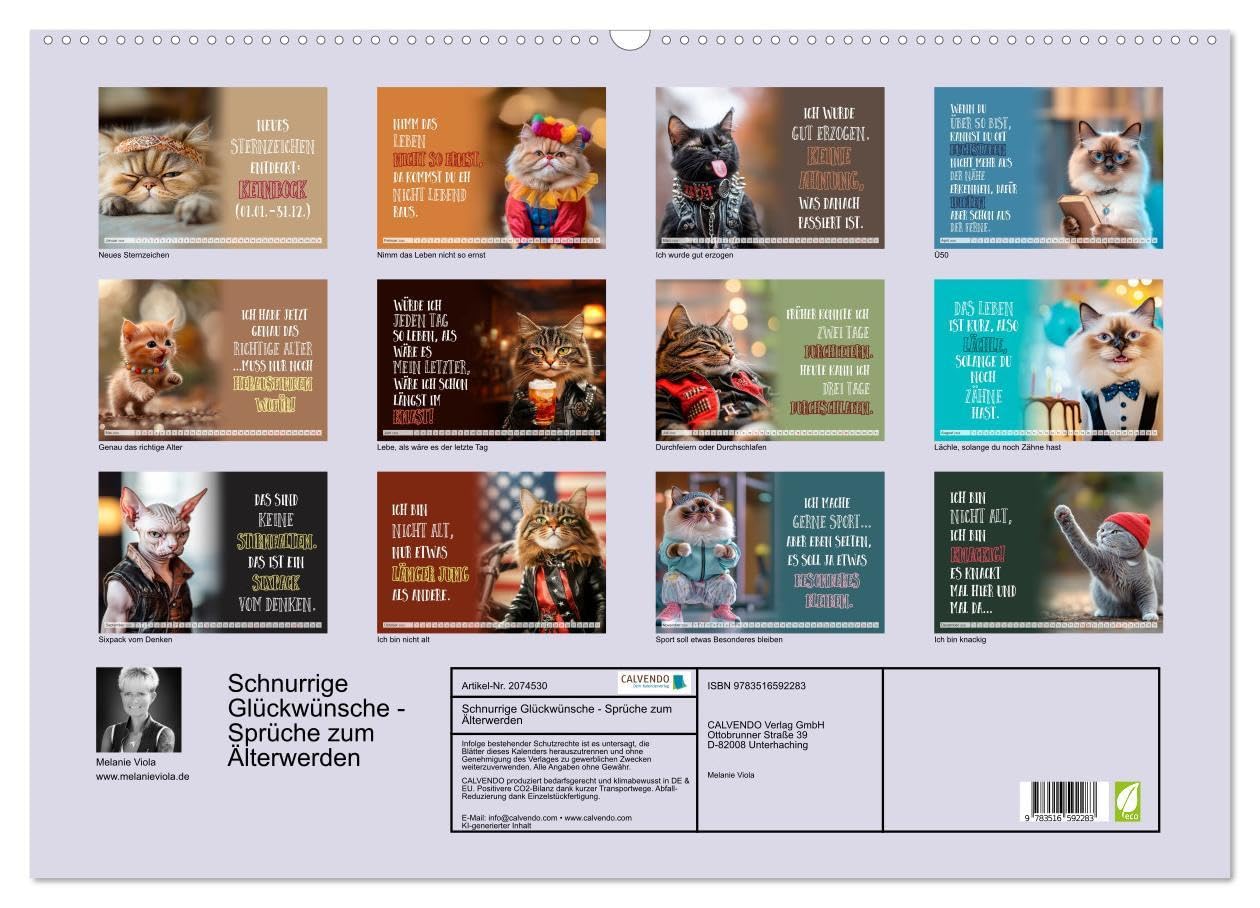 Schnurrige Glückwünsche - Sprüche zum Älterwerden (Wandkalender 2026 DIN A2 quer), CALVENDO Monatskalender: Lächle, solange du noch Zähne hast (CALVENDO Spass)