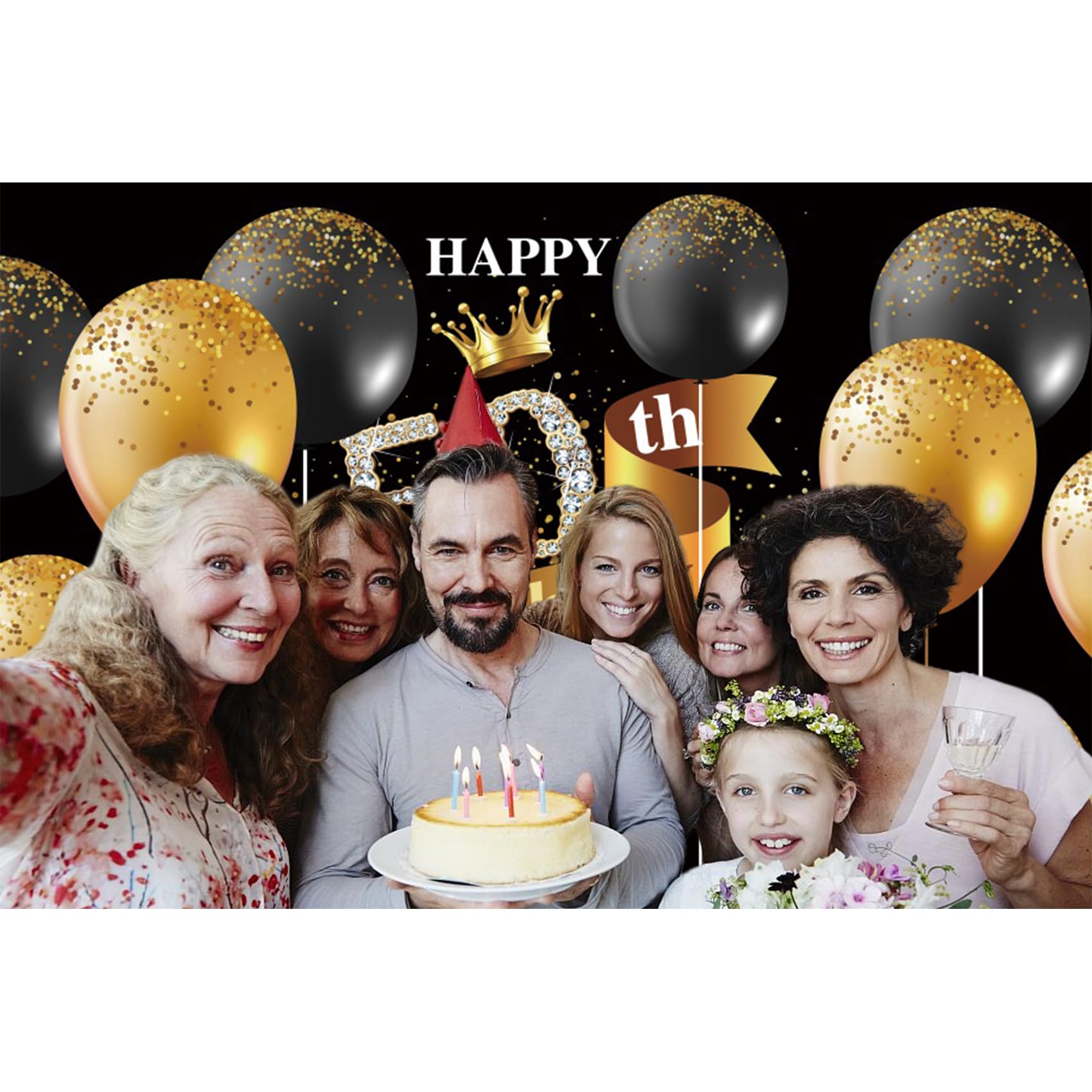 50. Geburtstag Foto-Hintergrund Schwarz-Gold Glitzer – 3 X 2,5 M Groß, Aus Vinyl, Für Partydeko, Fotoshooting & Tischdekoration