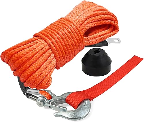 Miniatura 6 de Kit de cuerda sintética de cabrestante, 14 pulgadas x 50 pies, 10000 libras, cuerda de cable sintética con gancho, tapón, funda protectora, correa