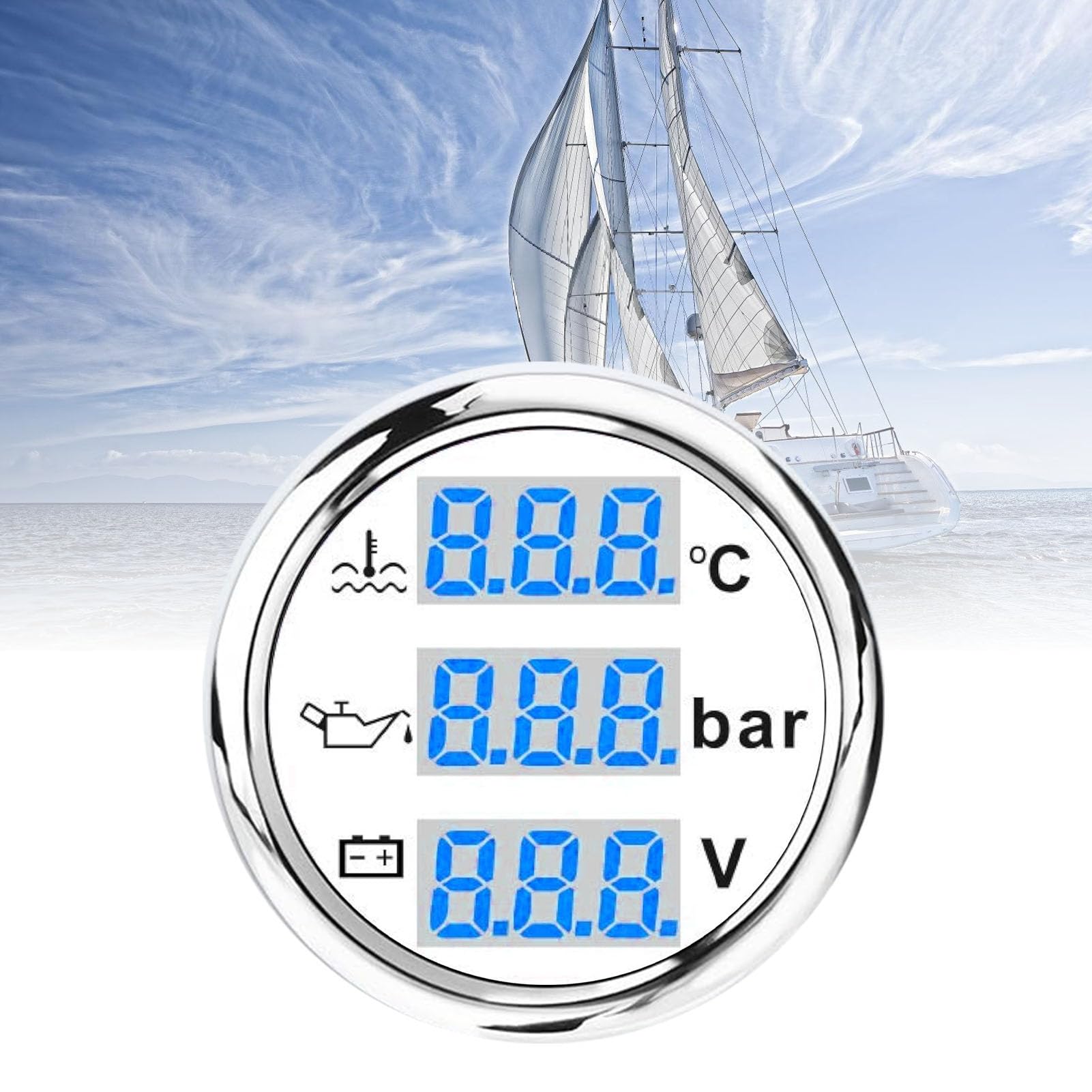 TARSHYRY Boat Temperature, Oil Pressure y Voltmeter 52mm Gauge Set (White