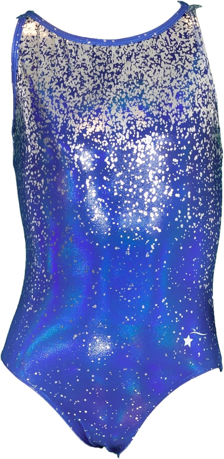 Destira Gymnastics Leotards for Women, Infinite Shine Sapphire - Premium Hologram Fabric w/Matching Scrunchie - Dance, Cheer, Yoga, & More, Adult Large
