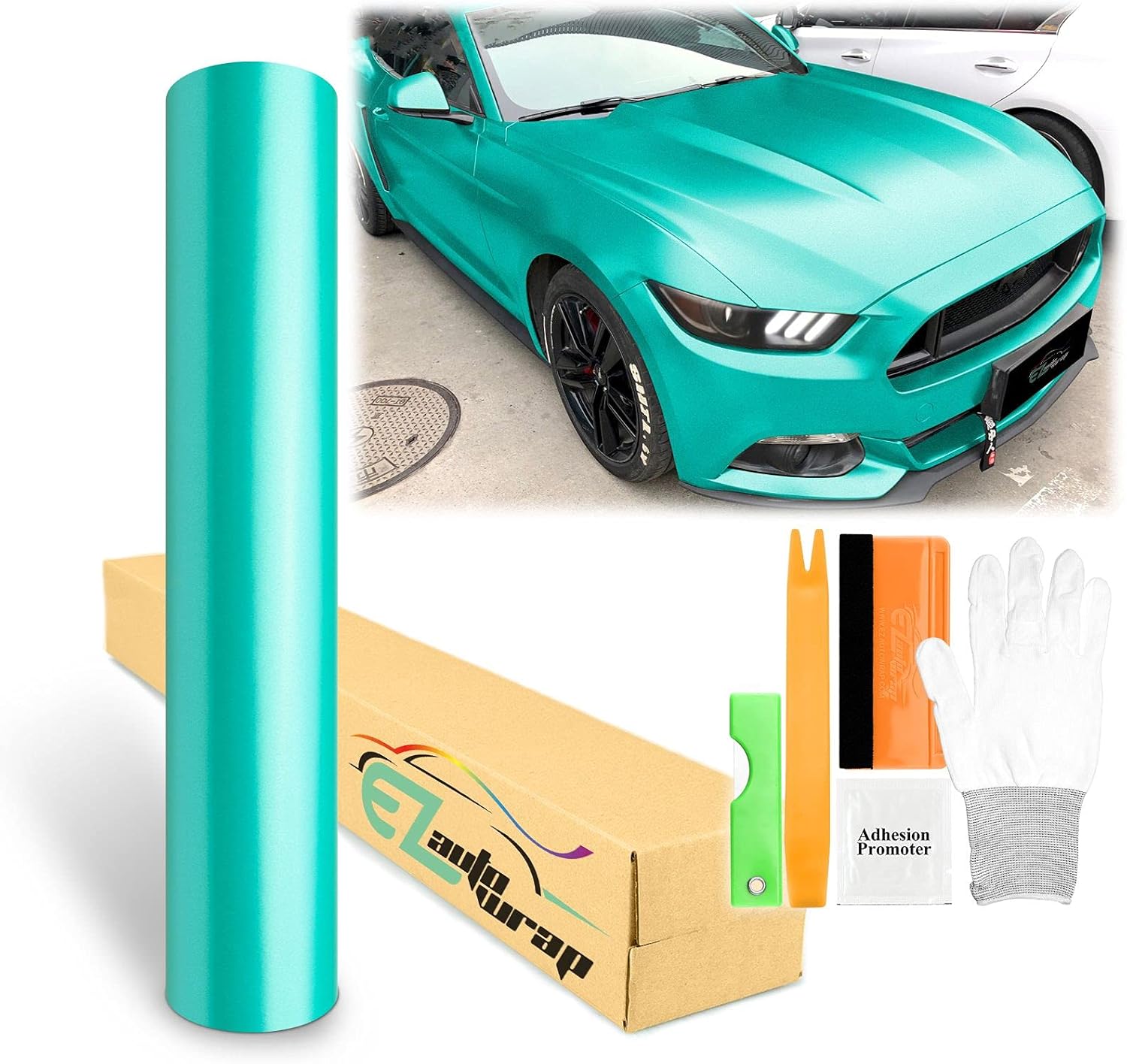 60"x300" (5FTx25FT) Lake Green Matte Metallic Satin Pearl Vinyl Wrap Sticker Sheet Film Car Auto Vehicle DIY Decal Bubble Free Air Release Self Adhesive Peel and Stick Free Tool Kit
