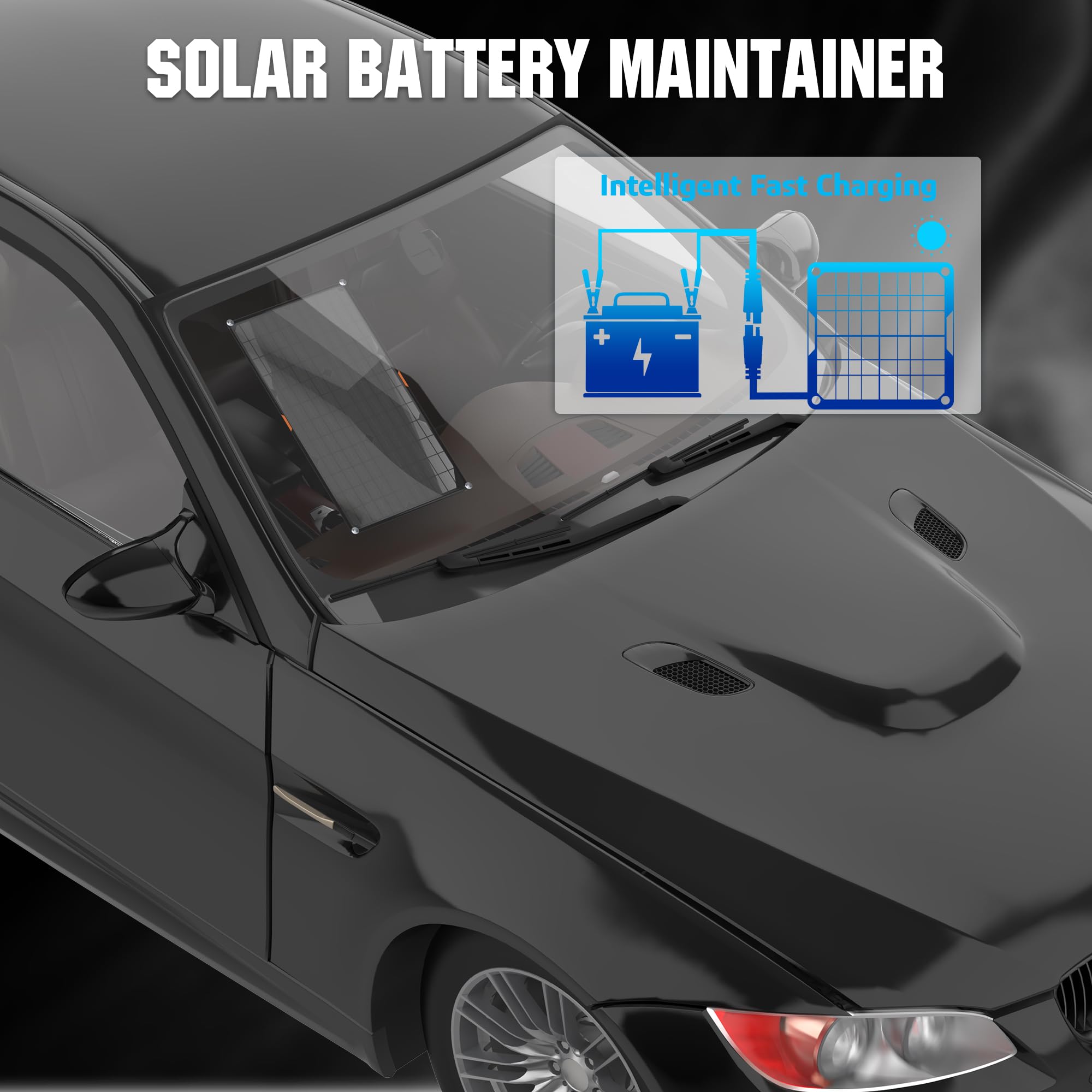 OYMSAE Caricabatterie solare da 12 V, 5 W, impermeabile, caricatore portatile per pannello solare con controller MPPT aggiornato per auto, moto, barca, marina, camper, rimorchi, trattori, camion, ecc