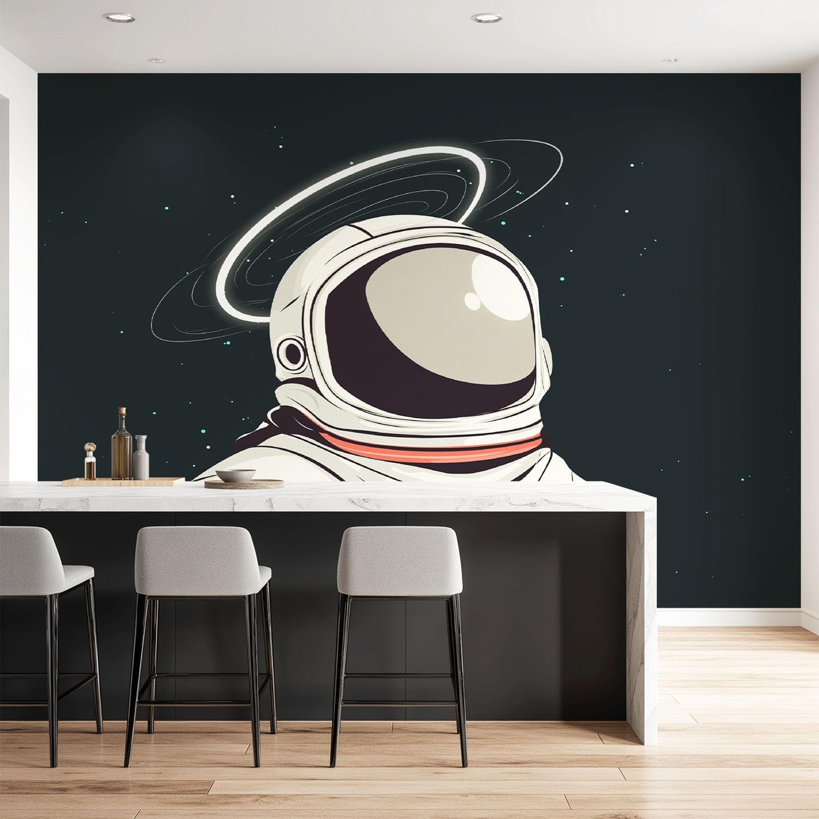 Fototapeta z włókniny w stylu vintage, grafika powierzchniowa, czarny, gwiaździste niebo, światło i cień, 350 x 256 cm, tapeta ścienna, tapeta na fizelinie, tapeta do pokoju młodzieżowego, biura