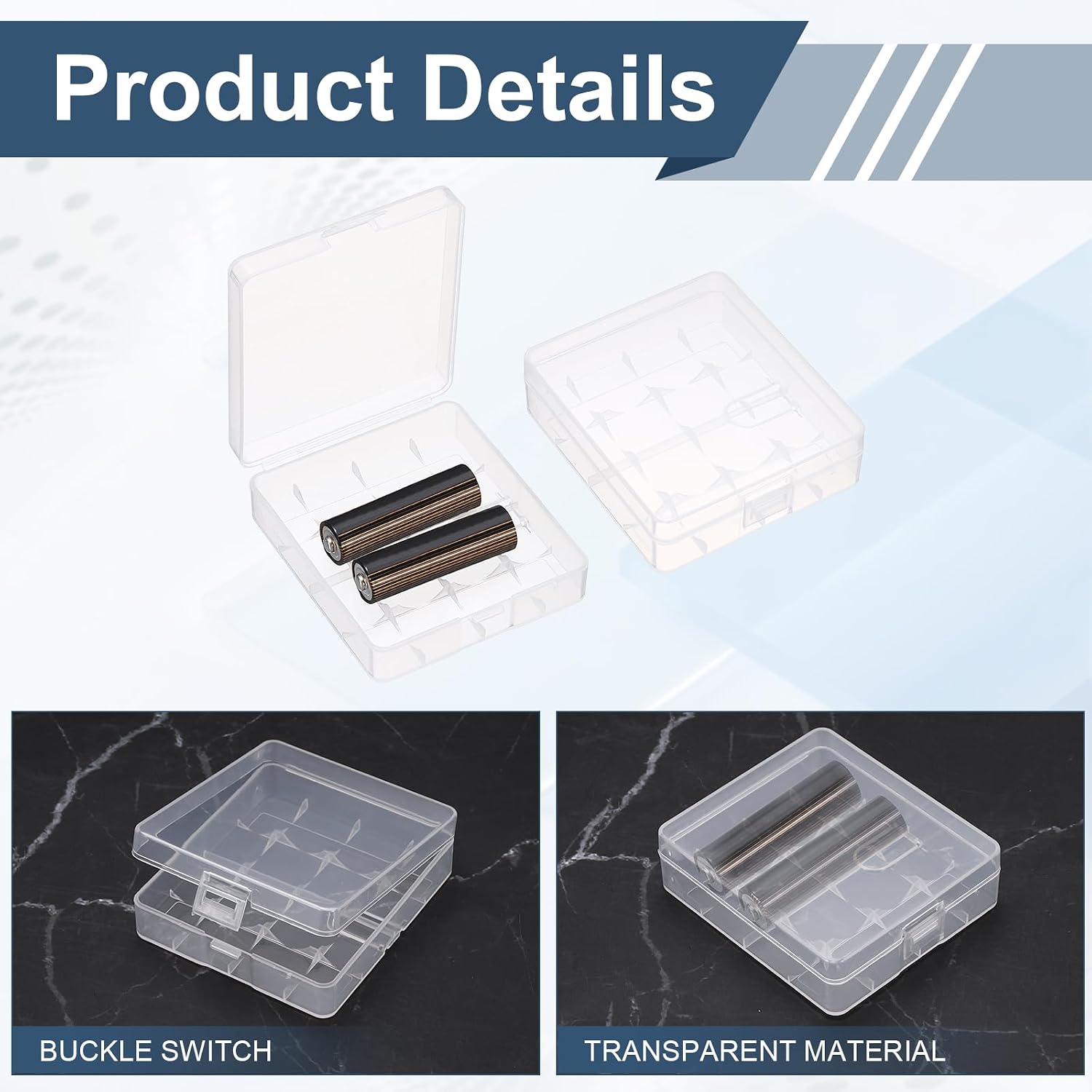 MECCANIXITY Battery Organizer Storage Box, 4 x 18650 Batteries Plastic Clear Battery Storage Case Holder Garage Container Portable Organizer for Travelling, Home, Office, Garage (Pack of 4)
