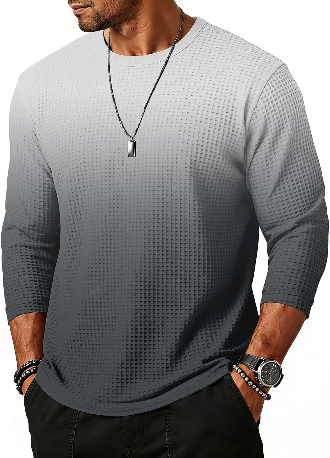 WENKOMG1 Men's 3/4 Sleeve Shirt Crewneck Casual Soft Workout Athletic Classic Fitted Tee Shirt, S-2XL