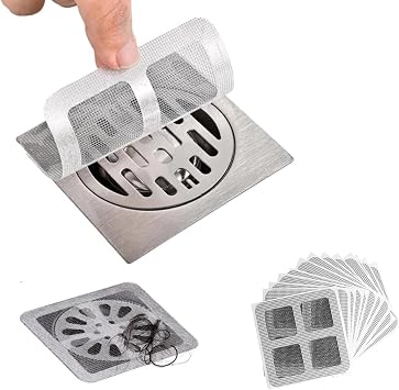 Disposable Shower Drain Cover Hair Catcher, 2026 Upgrade 3.94 Inches Square Floor Drain Drain Hair Catcher Stickers for Bath & Kitchen, Mesh Cover Floor Drain Sticker - Easy to Install 10