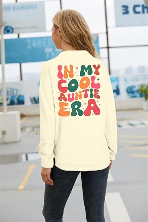 VILOVE Aunt Sweatshirt Women: Auntie Era Letter Print Pullover Crewneck Long Sleeve Top