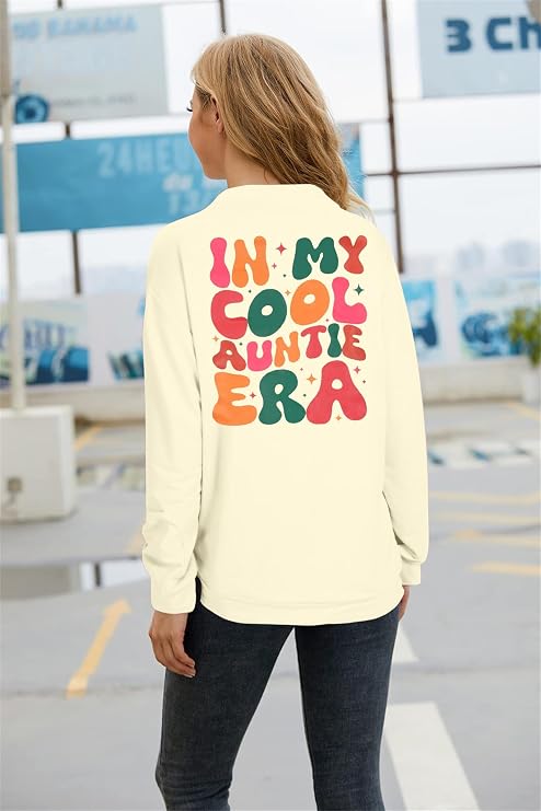 VILOVE Aunt Sweatshirt Women: Auntie Era Letter Print Pullover Crewneck Long Sleeve Top