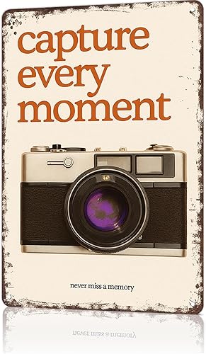 Vintage Metal Signs Capture Every Moment Camera Orange Retro Vintage Funny Wall Art Tin Poster For Man Cave Office Home Bedroom Decor 8x12inch