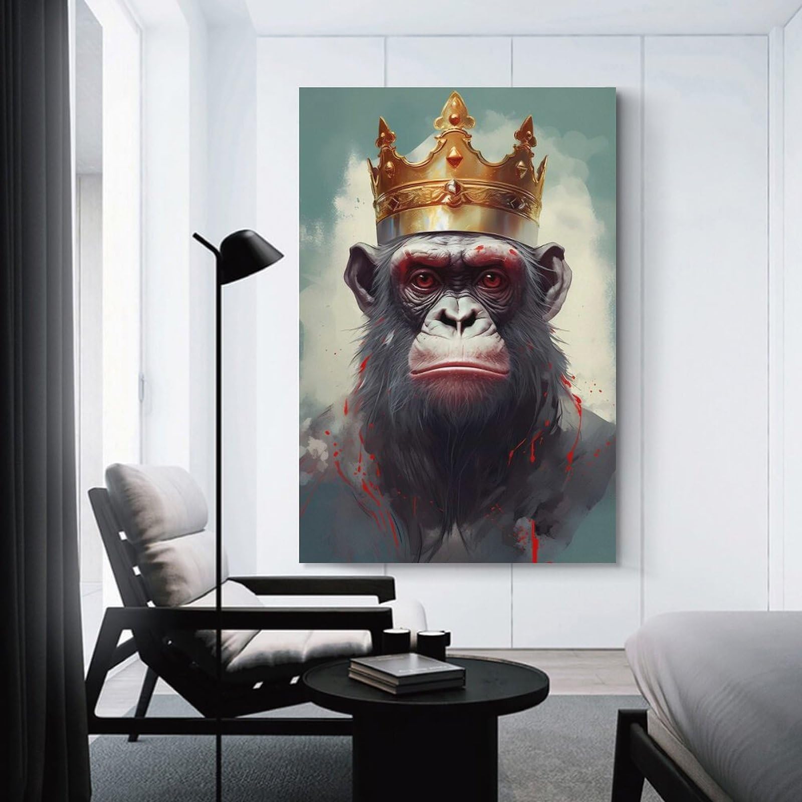 Junmoney Wall Art Print Chimpanzee Esteemed, 24x36inch(60x90cm), for Home Lounge, Bedroom Or Reading Nook, Canvas Styling for A Polished Room Look