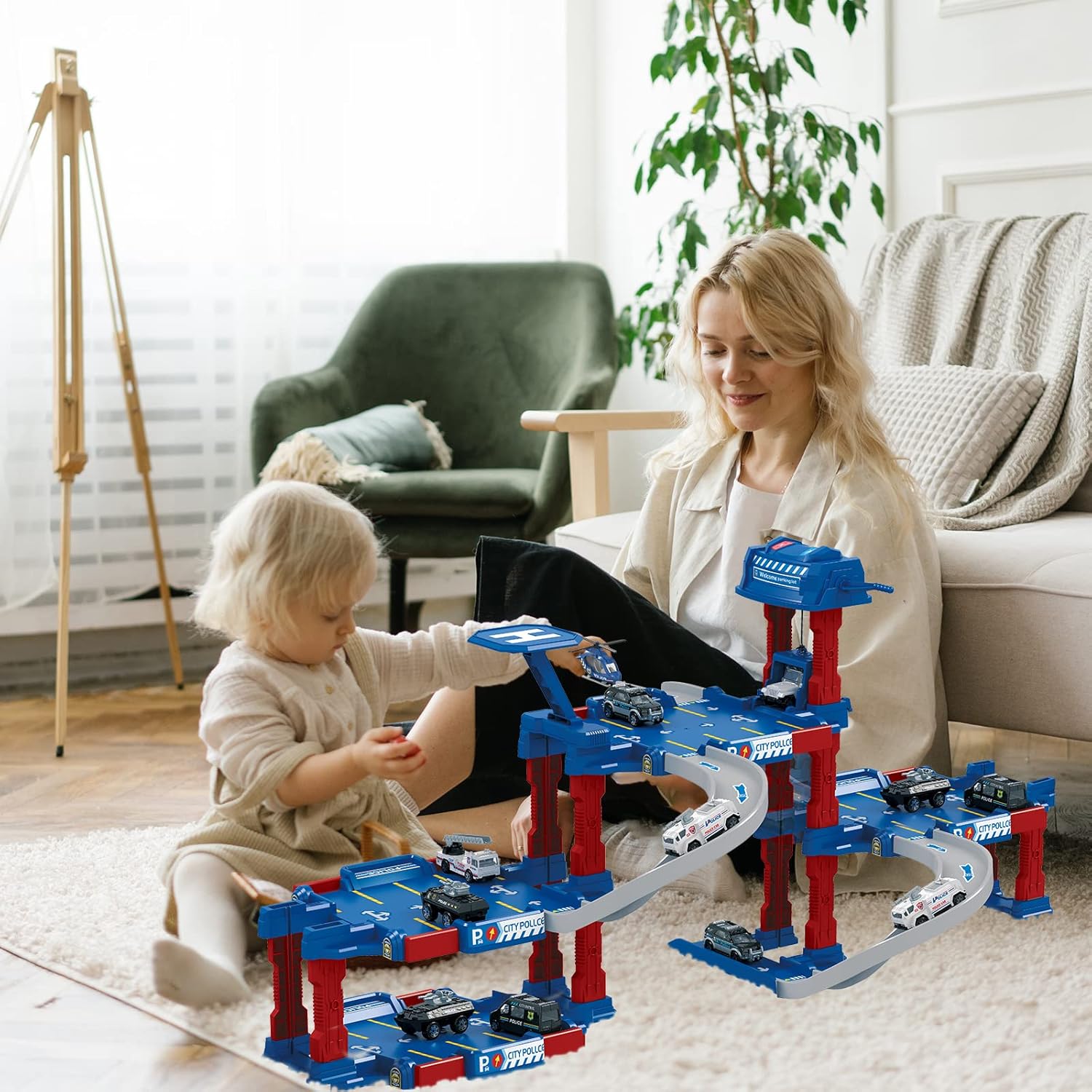 2-In-1 Race Car Track Playset With Lifting Parking Lot main image 1