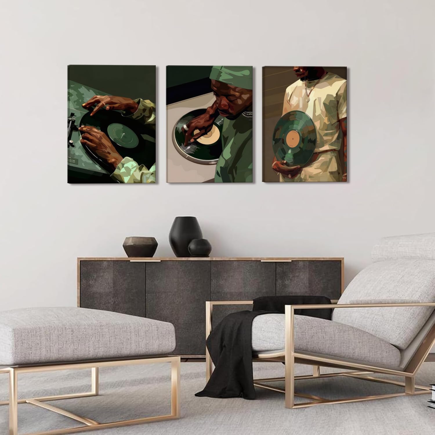 African American DJ Wall Art Black Men Canvas Posters Wall Decor Black Culture Prints Painting Picture Hip Hop Music Theme Artwork for Mens Bedroom DJ Studio Dorm Apartment Decorate 12x16in Framed