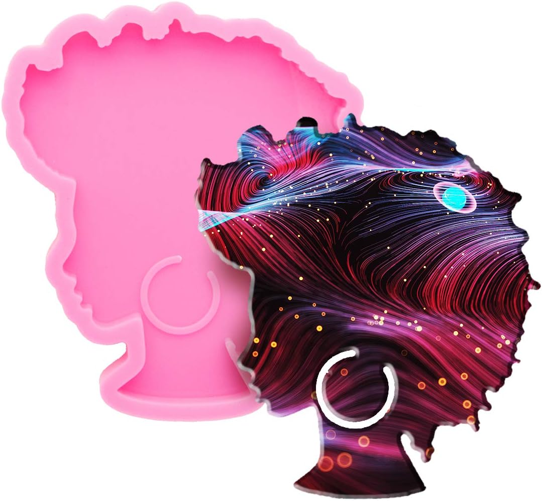 Super Shiny Afro Female Coaster Resin Molds Woman Girls Head Silicone Coaster Mold Geode Coaster Agate Resin Mold for DIY Coasters or Jewelry Making