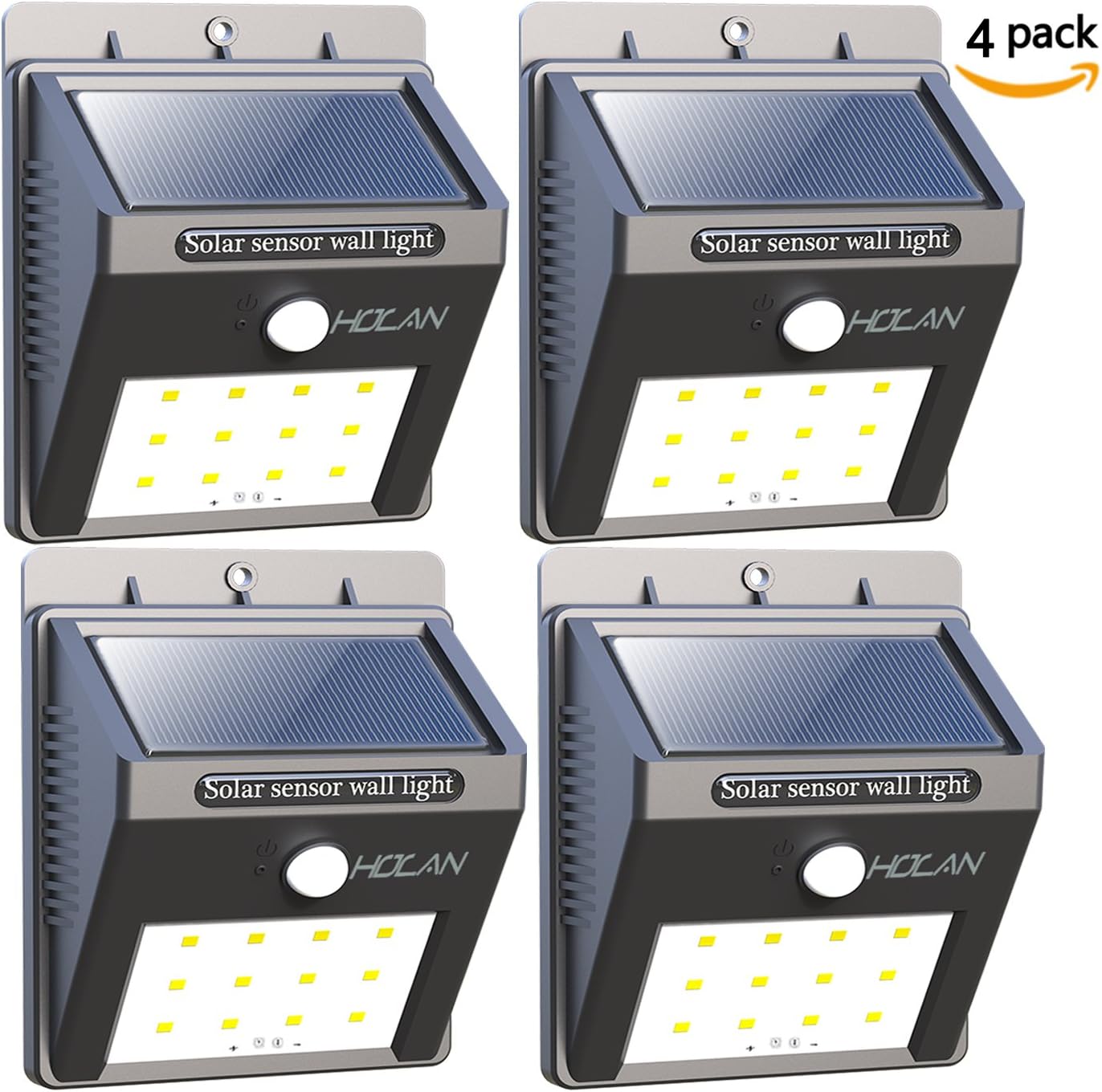 12 LED Solar Sensor Light, Holan Waterproof Motion Sensor Outdoor Wall Lights for Garden Patio Step Stair Fence Deck Yard Driveway, 4 Pack