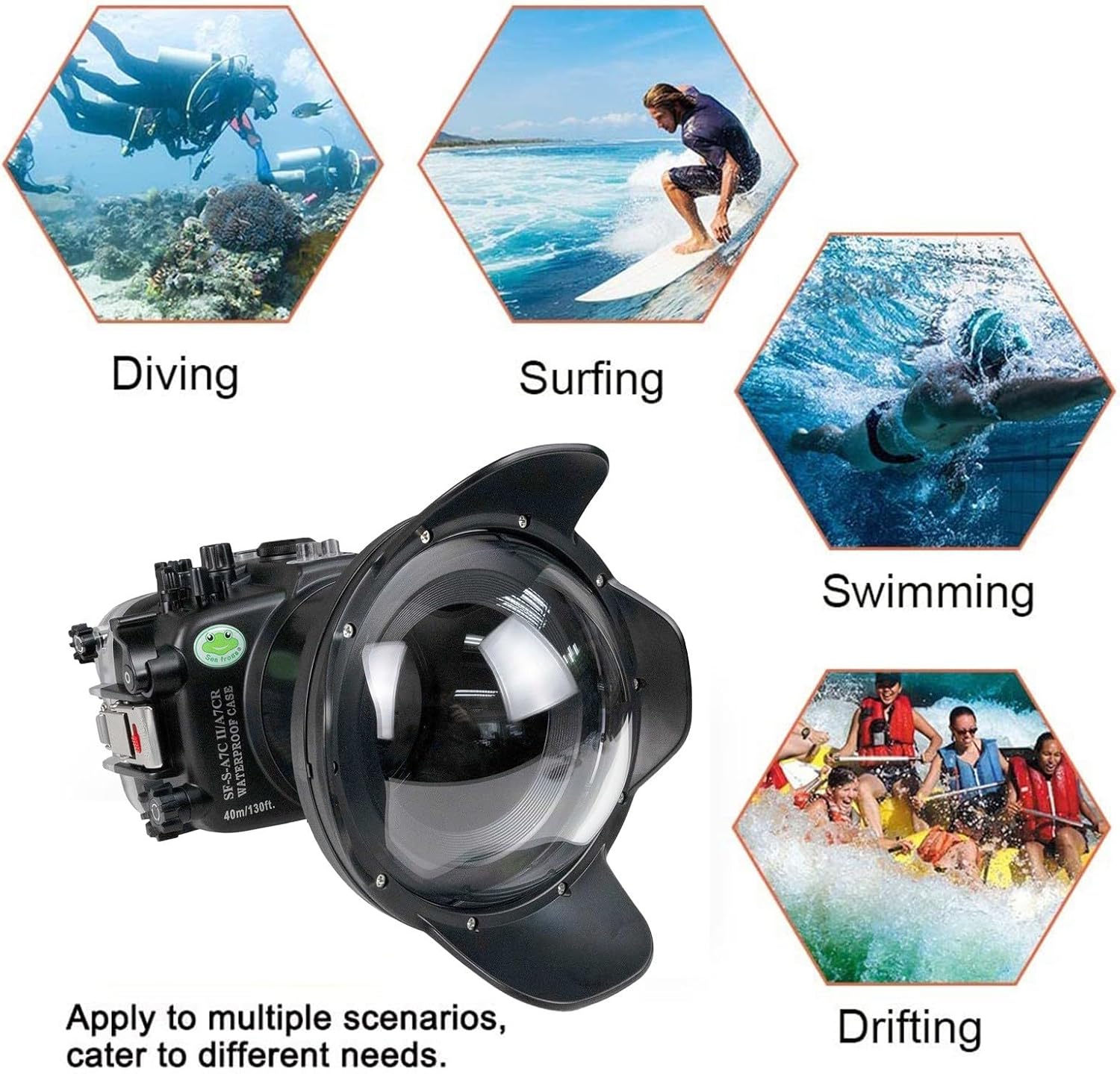 Seafrogs Underwater Housing for Sony A7C II / A7CR with WA005F Dome Port, [40M/130FT] Waterproof Scuba Housing Case for Sony Alpha 7C II A7CR with FE 16-35mm F4, 12-24mm F4