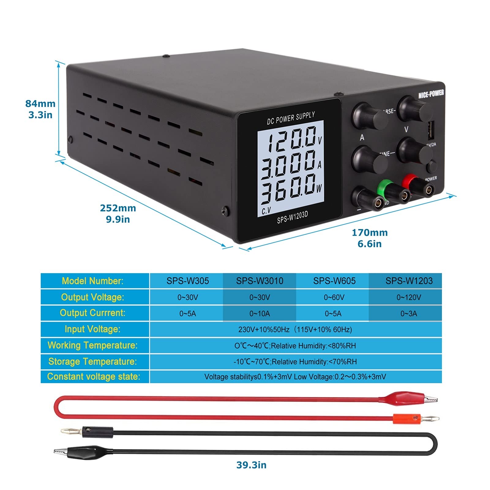Alimentatore da laboratorio, Dc. Alimentazione regolabile a 4 cifre Lcd. Schermo Lab Bench Power Source 3 0V 10A 60 V 5A 120-V 3A AC Commutazione dell'alimentazione stabilizzata , alimentatore DC rego