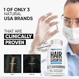 Tru Bloom Hair Growth Vitamins - 1 Month Supply. Clinically Proven to Grow Fuller, Thicker Hair. Drug-Free with Biotin, Collagen, Keratin, MSM, Zinc, D3 + Hair Superfoods
