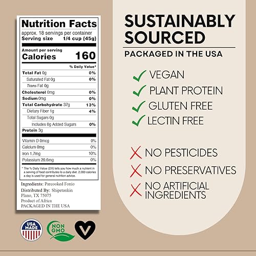 Miniatura 2 de Shipetaukin Quick Fonio African Supergrain - Sin gluten - Vegano - Sin OMG - Sustituto del cuscús, quinua, arroz (28 onzas)