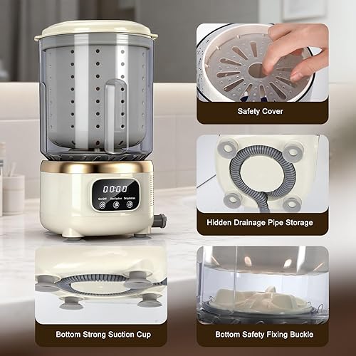 Miniatura 5 de Lavadora portátil 2 en 1, recargable de 2 litros de una sola tina, secadora giratoria con 3 modos, ropa interior compacta, calcetines para