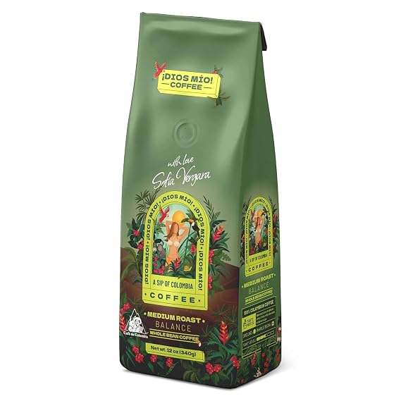 Dios Mio Coffee by Sofia Vergara, Medium Roast, Whole Bean Premium Colombian Coffee, 12 Ounce Bag