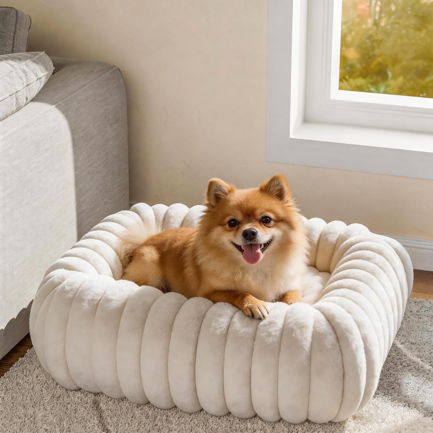 Simple Trending Dog Bed Cute Dog Cot for Small Medium Dogs, 25"x21", Cream