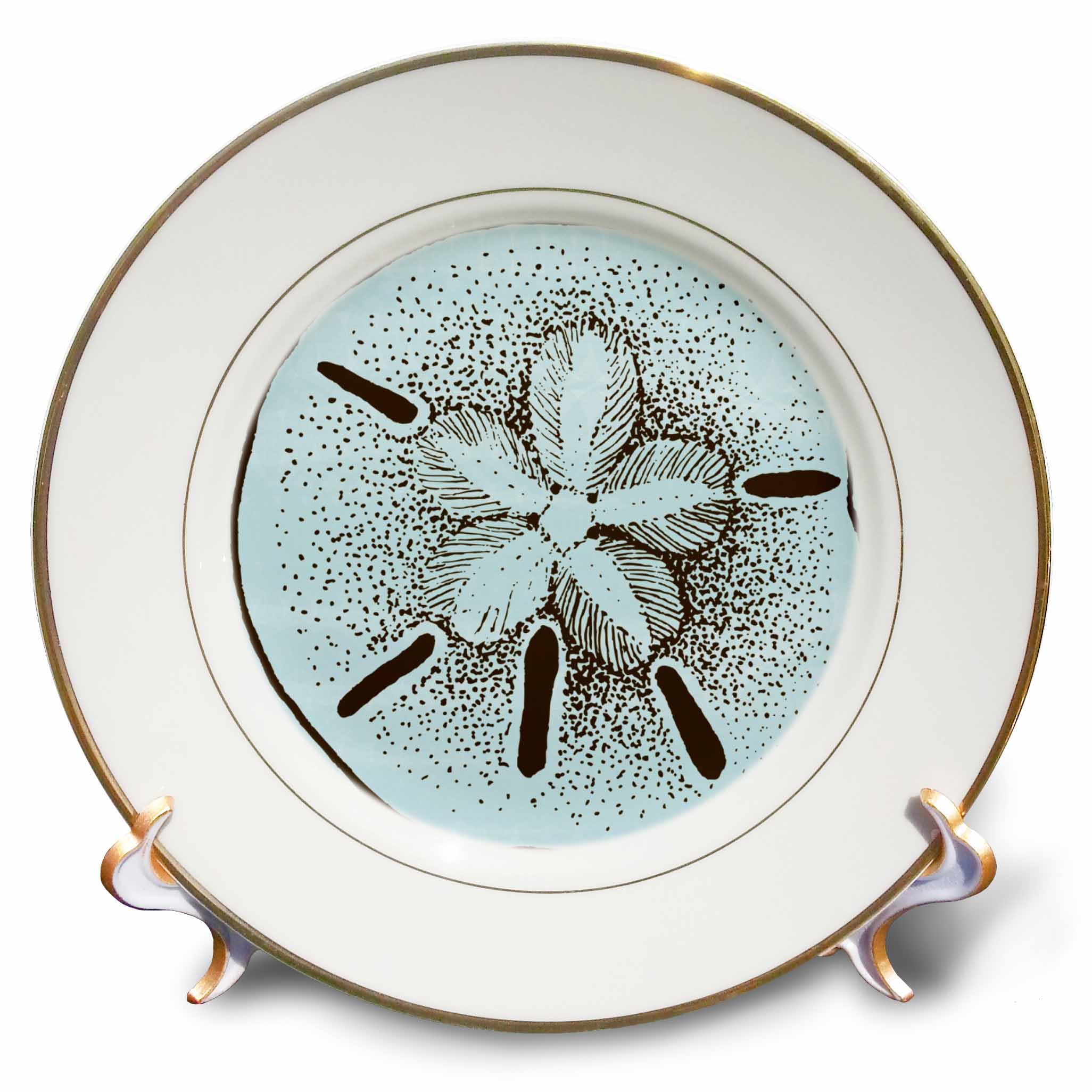 3dRose cp_99317_1 Blue and Brown Sand Dollar- Shells- Beach Theme Art Porcelain Plate, 8