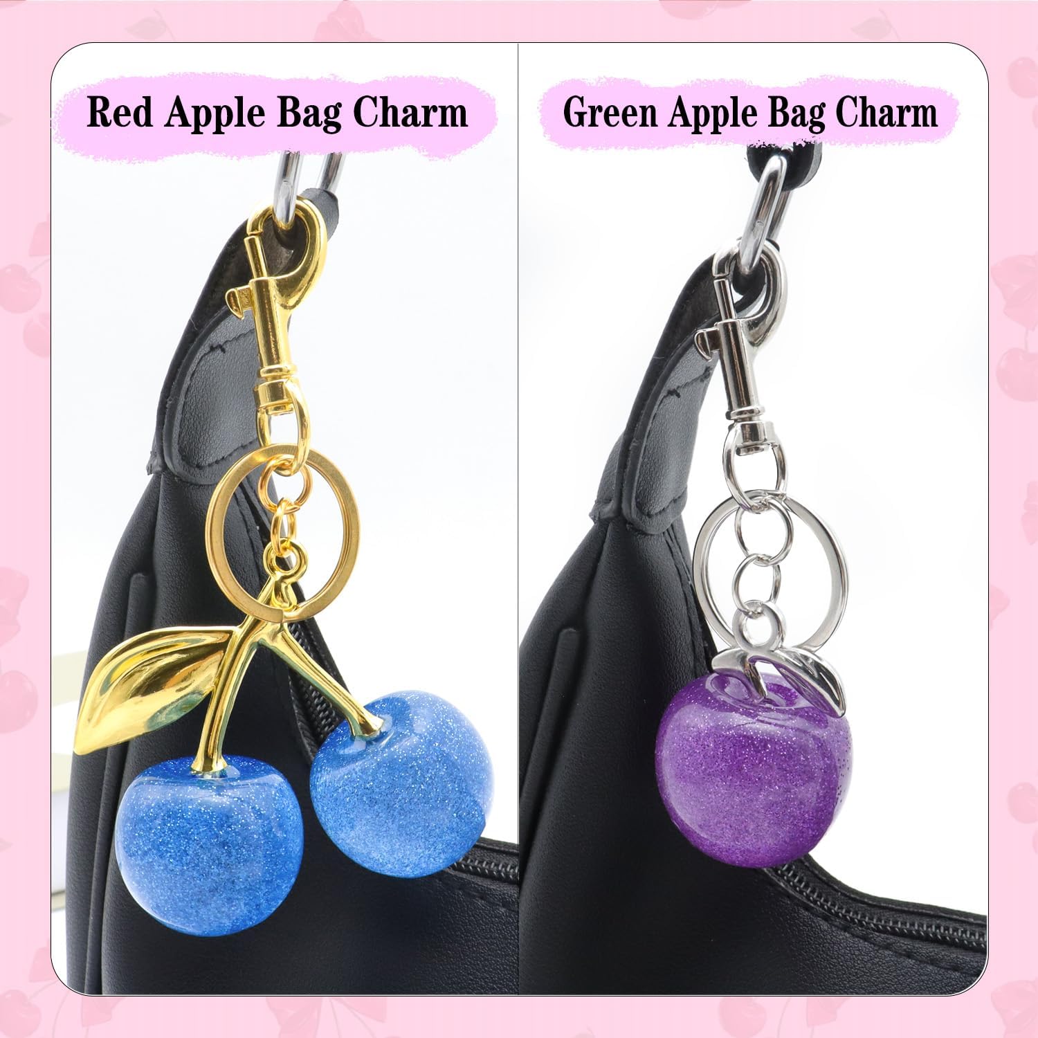 Cherry Bag Charm Cute Cherry Keychain Red Black Handbags Purse Key Chain Accessories Birthday Christmas Gifts - Image 3