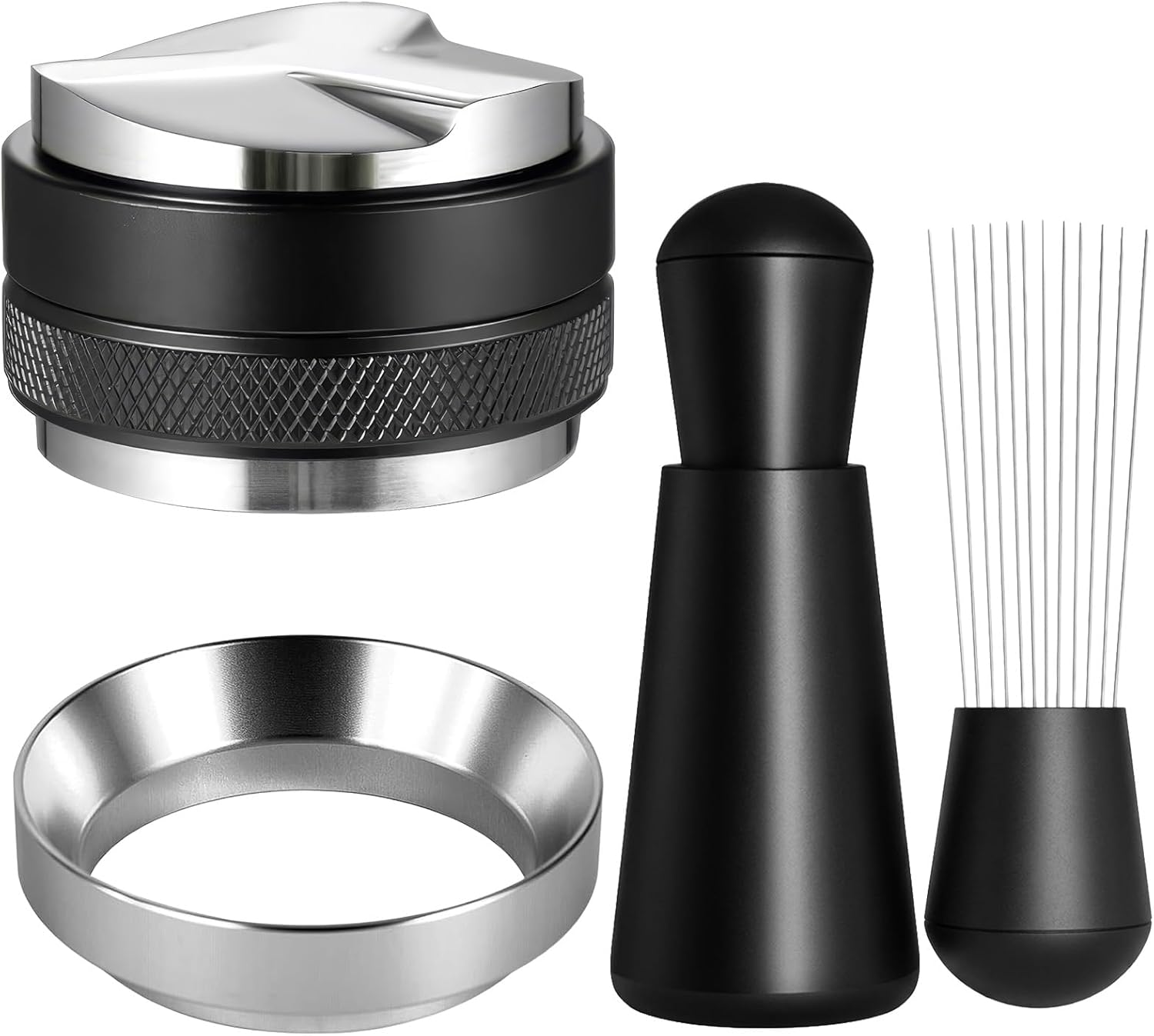58mm Espresso Accessories Kit - 3 PCS Heavy Duty Dual Head Coffee Distributor and Tamper, WDT Tool, Magnetic Dosing Funnel - Fits Delonghi Breville 58mm Machines and Portafilter