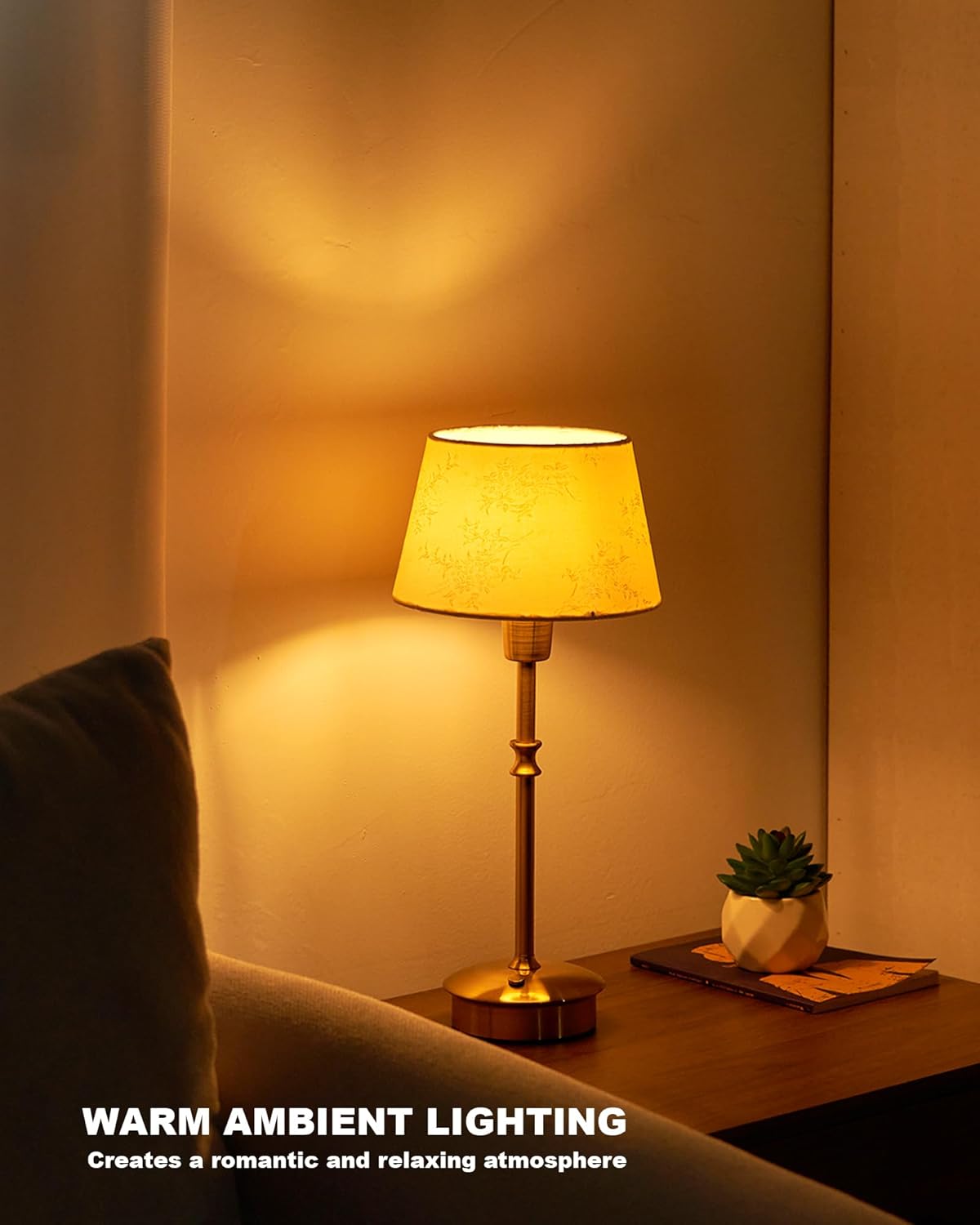 UMEXUS Cordless Table Lamps with Dimmer, 5200mAh Rechargeable Battery Powered, Small Portable Lights Patio Restaurant Dining Table, Decorative Accent Lighting, Kitchen Warm Touch Bedside Lamp, Brass