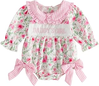 Bonangber Newborn Baby Girl Summer Clothes Flower Letters Print Fly Sleeve Bow Romper Infant Bodysuit Cute Daddys Girl Outfit