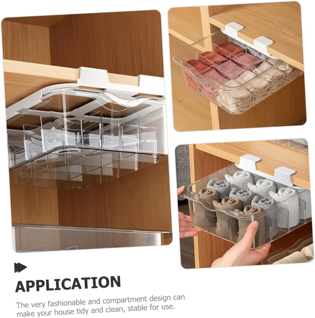 Adhesive Under Shelf Drawer Storage Box with Transparent Compartments Practical Sock and Underwear Organizer for Wardrobe Dustproof Easy Installation and Quick Access