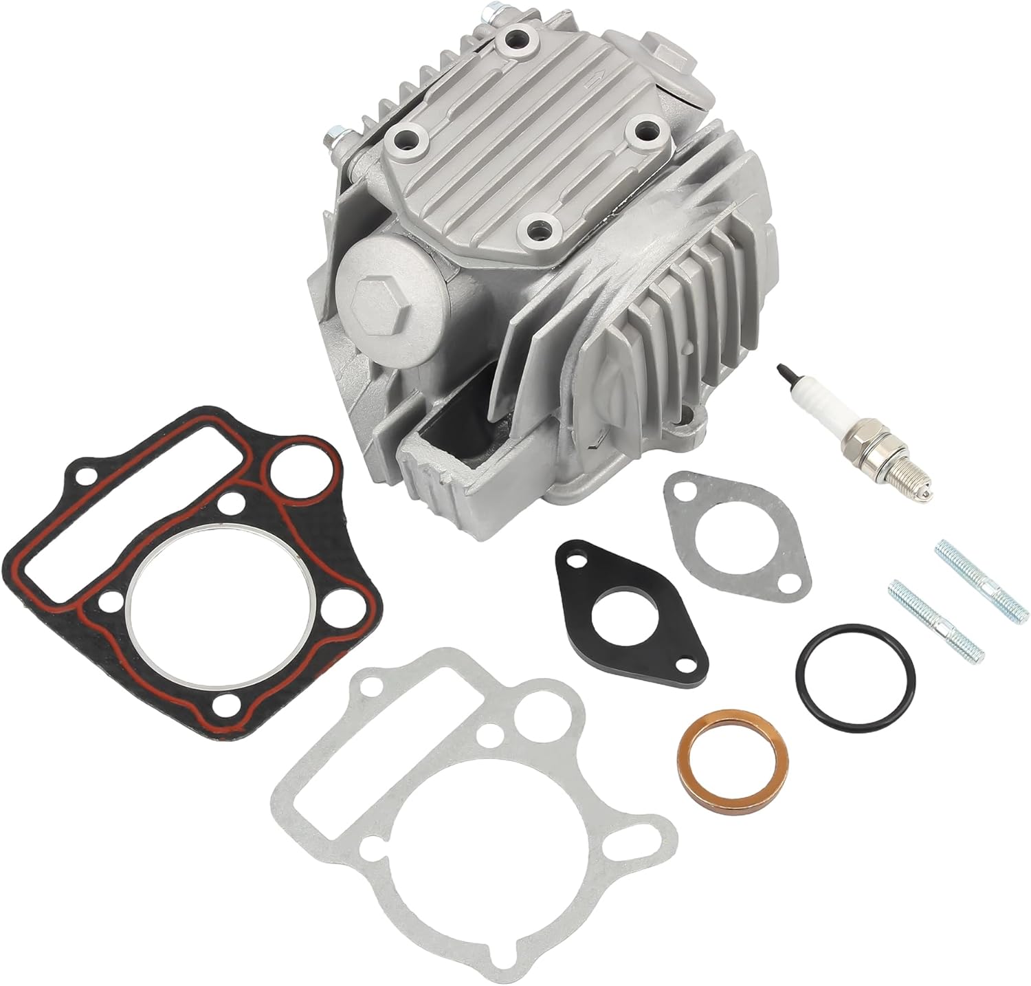 PowerMotor Complete 52.4mm Cylinder Head Kit with Gaskets and Spark Plug Replacement for 4 Stroke Chinese TaoTao Coolster SSR 110cc Engine ATV Quad Go Kart Dirt Pit Bike Scooter