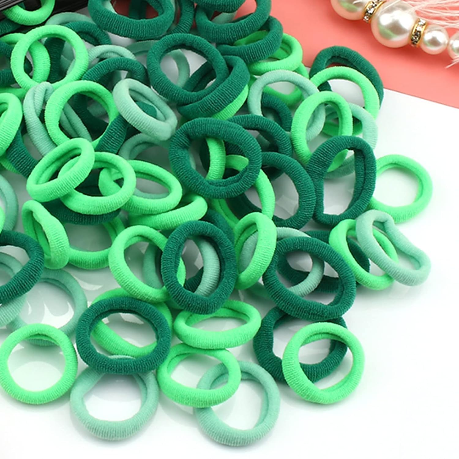 Diversa Cotton Mini Rubber Bands Elastic Hair Ties, Small Baby Hair Bobbles Ponytail Holder for Kids Girls & Women, 2.5 cm in Diameter, Pack of 100 (Green)-image-49
