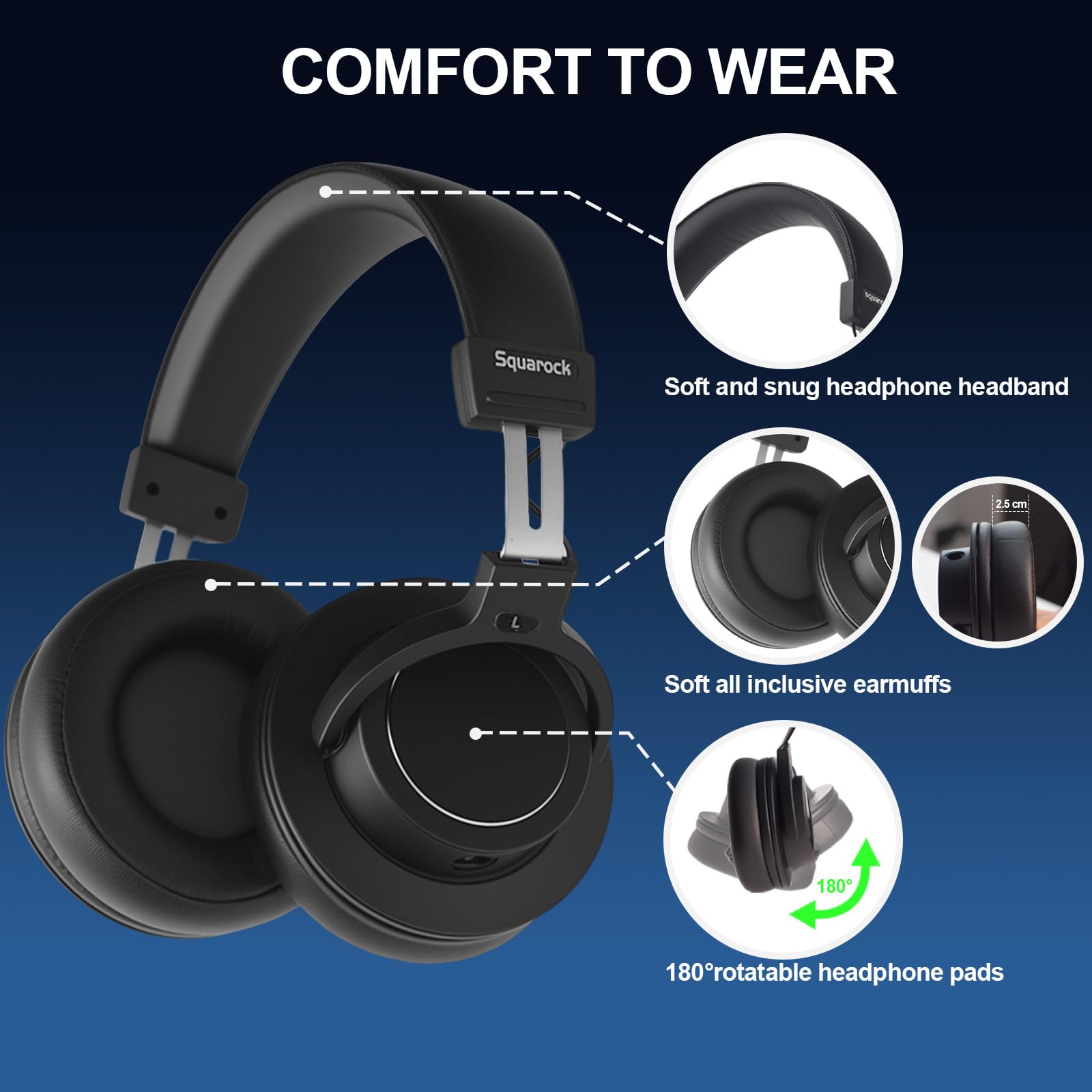 Cuffie professionali per monitor podcast/registrazione/live streaming, 3,5/6,5 mm, auricolari cablati per interfaccia audio over-ear, comode cuffie stereo da 50 mm, 32 Ω lmpedance (D1, nero)