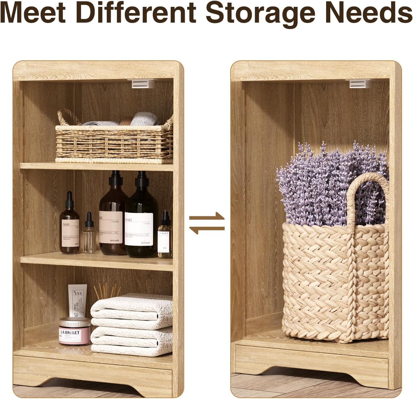 Size 67 H Color  Natural Bathroom Storage Cabinet with Rattan Doors and Slide Storage, Tall Narrow Freestanding Tower Cabinets with Adjustable Shelves for Kitchen, Living Room, Dining Room