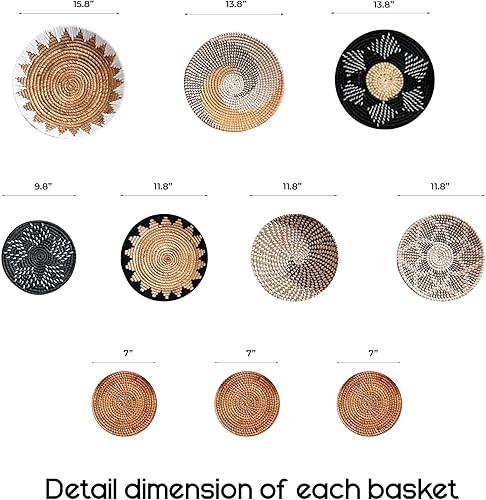 Miniatura 3 de Set of 10 Handcrafted Boho Wall Basket Decor, Wall Hanging Baskets, Decorative Plates for Wall, Handmade from Vietnam Unique Wicker Wall Art Decor