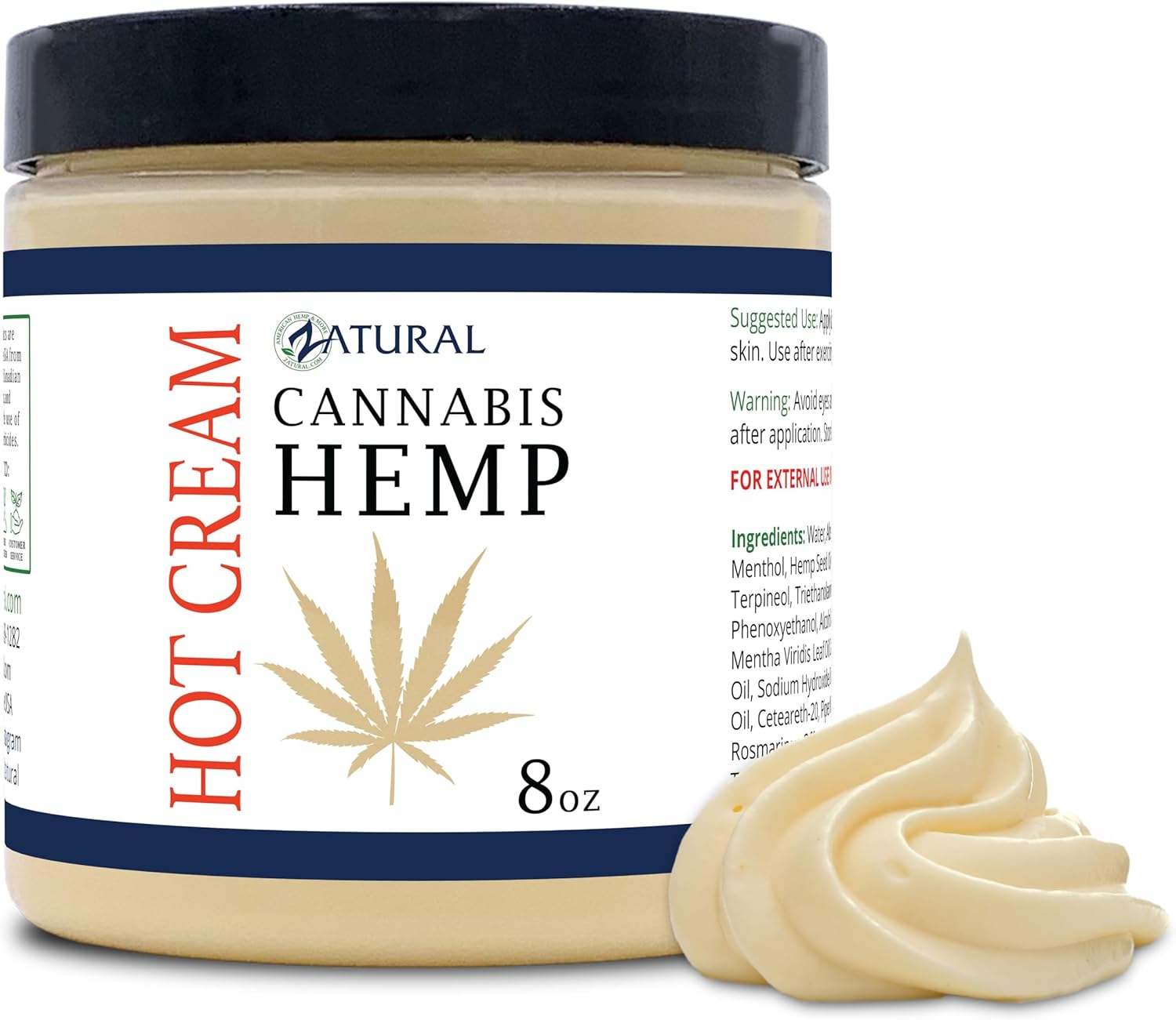 Zatural Hemp Hot Cream Massage Joints and Muscles and Body Wraps Essential Oil Blend, Aloe, Hemp, and More (8oz jar)