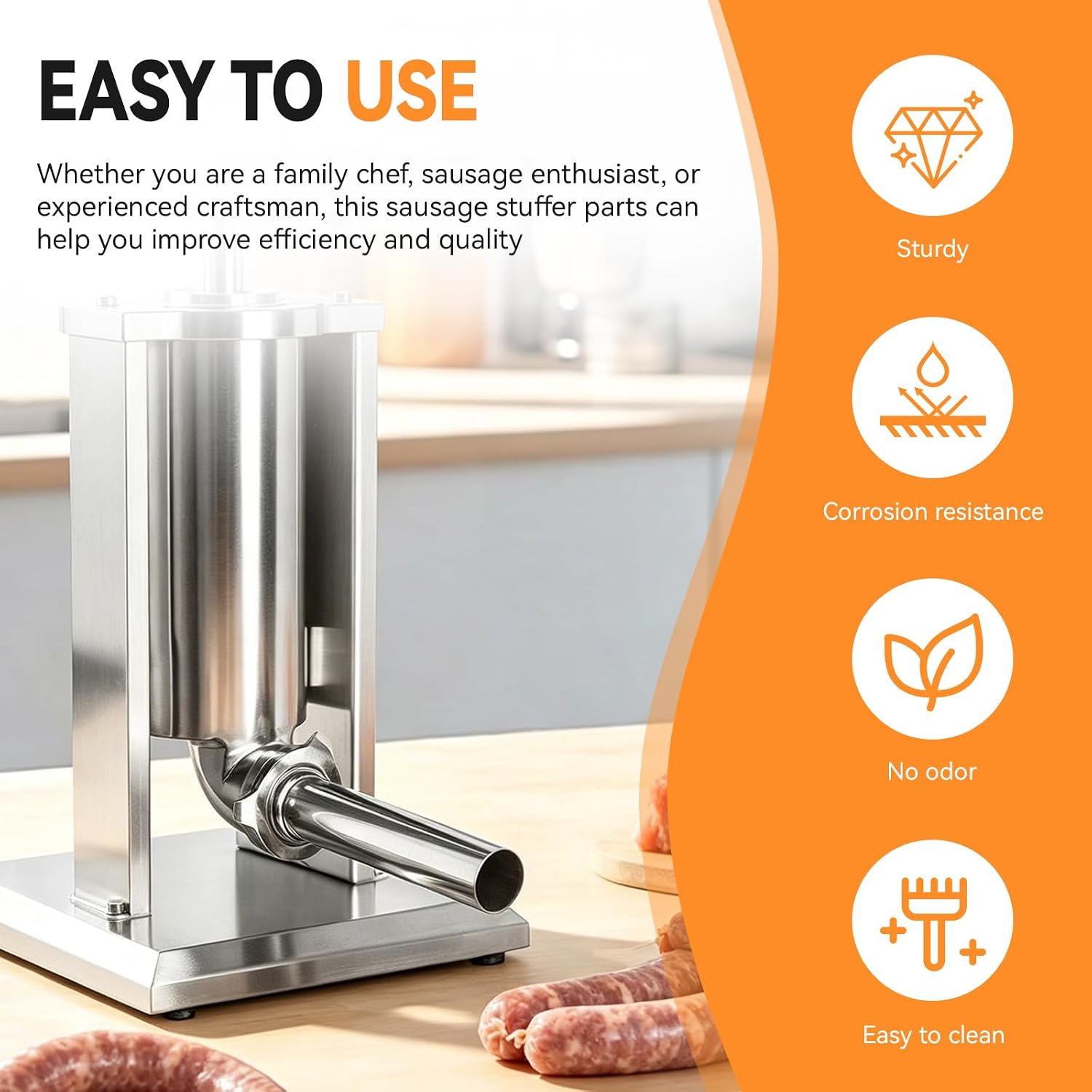 #22 Meat Grinder Stuffing Tubes, 2 Inch Ground Meat Bag Stuffer, Stainless Steel Sausage Stuffing Tubes Compatible with LEM, Meat Grinder Accessories for Most Manual and Electric #22 Meat Grinders