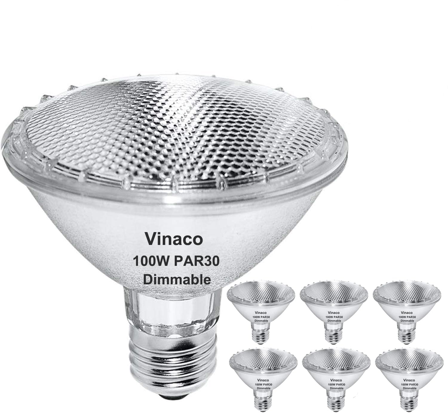 Vinaco PAR30 Halogen Bulb 100W 120V E26 Base, 6 Pack PAR30 Short Neck Halogen Long Lifespan, 100W PAR 30 Dimmable 3000k Warm White, High Out PAR 30 Flood Light Instead for Flood Light Bulb Outdoor.