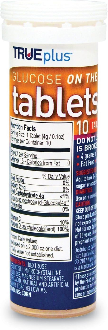 Amazon.com: True Plus Glucose Tablets Orange Flavor 10ct Tube - 24 Pack ...