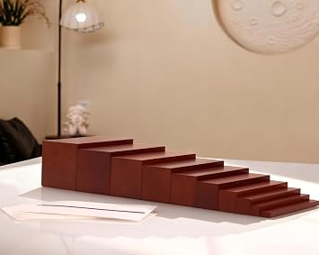 Montessori Large Brown Stairs & Cards, Solid Beechwood Ten Rectangular Prisms 21 * 7.9", Sensorial Materials for Kids Ages 3-6, Educational Wooden Toys, Thick Thin Discrimination Learning