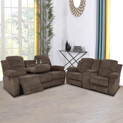 Miniatura 54 de A Ainehome - Juego de sofá reclinable de 3 piezas de corduroy con almacenamiento, moderno, marrón taupe, para sala de estar/oficina Pana marrón topo