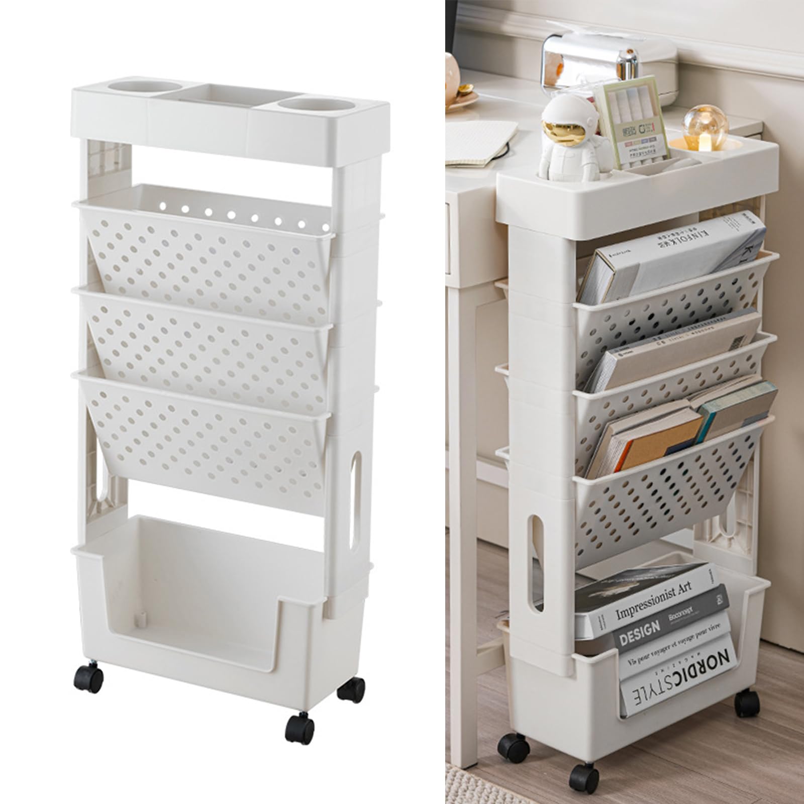 キャスター付き5層卓上収納棚省スペース・大容量・組立簡単 本棚 大