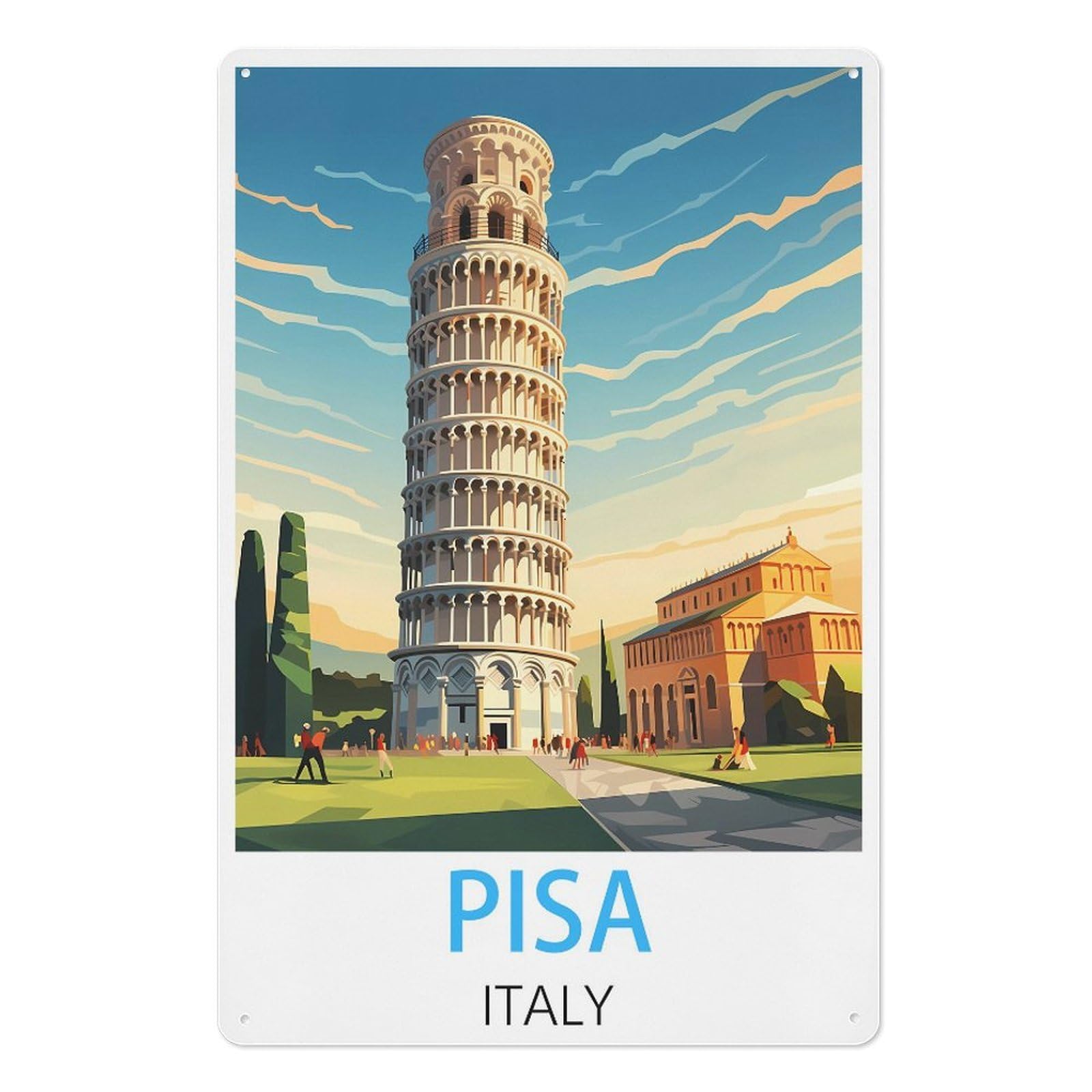 Pisa Italy Retro Design Tin Painting Vintage Tin Sign 08x12inch(20x30cm) Wall Art for Home Office Bedroom Living Room Cafes Wall Decor