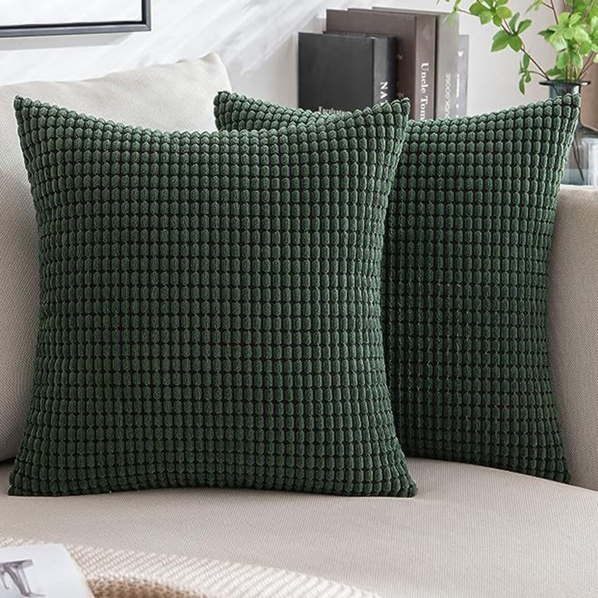 Swj-Swjssb Dark Green Throw Pillow Covers Pack Of 2 Pack Pillowcases Decorative Cushion Covers 50Cm X 50Cm,60Cm X 60Cm,Soft Corduroy Striped Pillows Protector For Living Room Couch Sofa Bed(,65X65 Cm (Pack Of 2))
