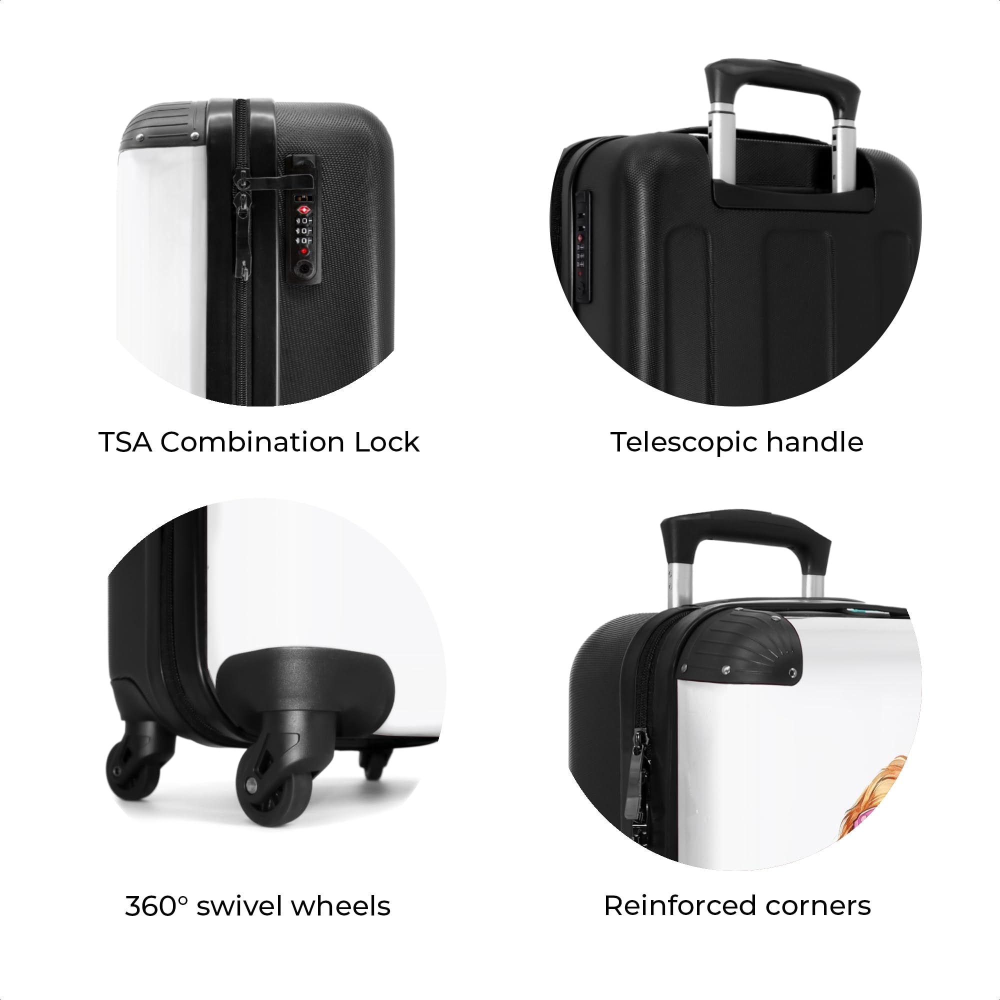 NoBoringSuitcases.com® Maleta De Cabina Niños 55x35x20 cm Equipaje Mano Infantil Viaje Avion Trolley Rígido Ligero 4 Ruedas Maletas Carry On Suitcase Perro - Marrón - Gafas - Rosa - Chicle