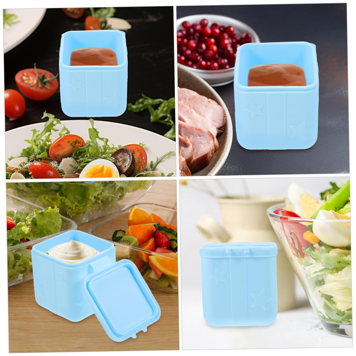 Garneck 2 Set Di Contenitori Per Condimenti Per Lunch Box Tazze Per Condimenti Coperchi in Silicone Vasetto Per Salsa Piccola Scatola Per Condimenti 4 Pezzi * 2