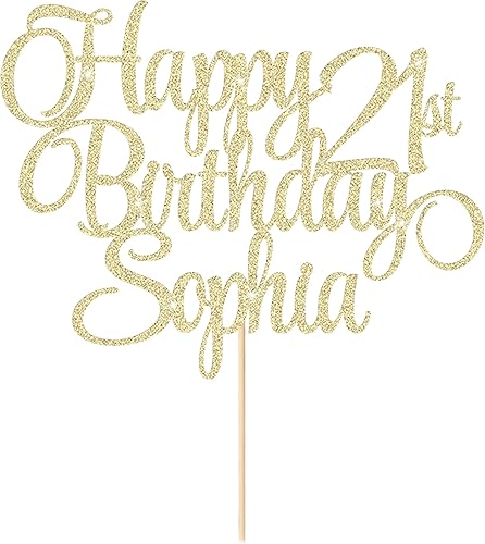 Decoración de pastel de cumpleaños personalizada con cualquier edad y nombre, 11 colores de doble cara con purpurina para decoración de pastel de